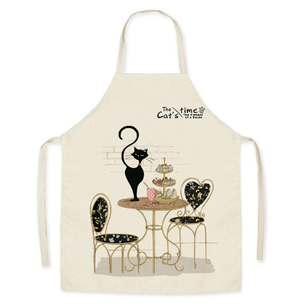 Bomull Linne Forstykke for Menn Kvinner Søt Tegneserie Katt Ermeløs Forkle Bibs Hjem Kaffe Butikk Rengjøring Baking Matlaging Forkle Stil 4 38x47cm