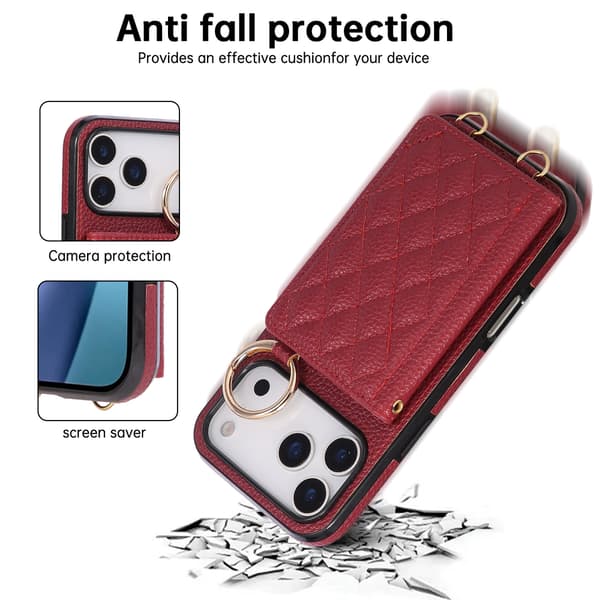 iPhone 17 Crossbody Plånboksfodral | Litchi Textur med Ringstativ blå iPhone 17 blu_max blue iPhone 17
