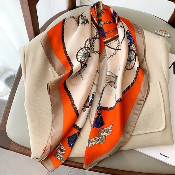 Lyxig tryckt silkescarf för kvinnor, vår, halsduk, sjal, wraps, 70 cm, hår, huvudduk, hijab, bandana FJ780-2