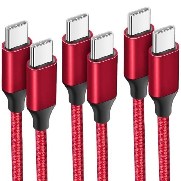 CQBB 3x snabbladdning USB-C till USB-C-kabel för Samsung Galaxy A24 A23 A22 A03s A04s A02s A12 A13 A14 - 1M röd flätad nylon