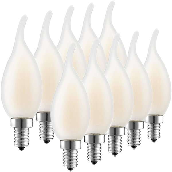 SQBB LED E14 Dimbar glödtrådslampa, parti med 10 Flame-lampor, 4 Watts förbrukning 40W Glödlampa ekvivalens, 2700K varmvit och 400LM, 360° strålvinkel