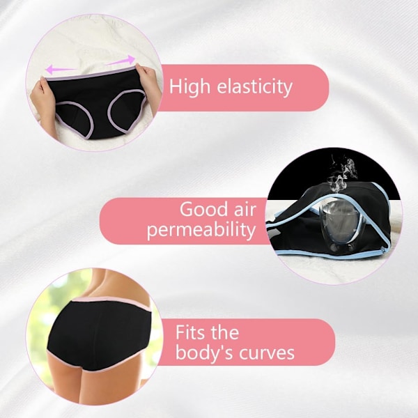 Tjejperiodstrumpor, 3-pack Menstruationsunderkläder, Andningsbara Bomullsunderkläder, Läckagesäkra Skyddande Underkläder, Bomullsunderkläder (10-16 år)
