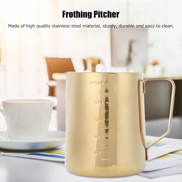 Rustfrit Stål Mælkeskumningskop Krus med Skala til Hjem Latte Art Kaffetilbehør Caféer Guld 600ML (600ML (med vægt)) 600ML (med våg)