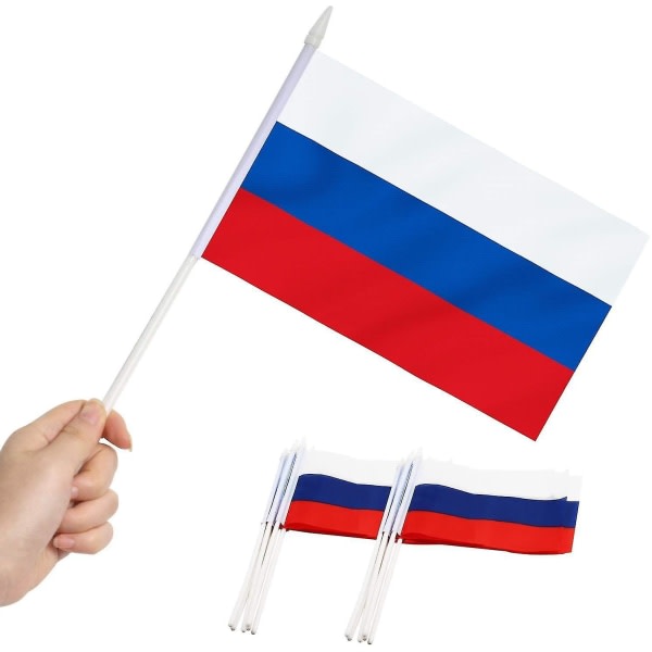 SQBB Ryssland Miniflagga 12-pack - Handhållen små ryska miniatyrflaggor på pinne 5x8 tum