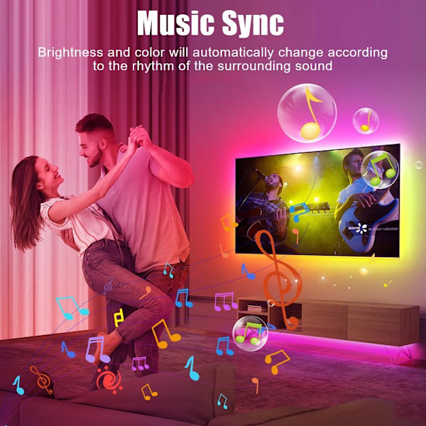 LED-TV-bakgrundsbelysning, 5m RGB LED-remsa för TV, APP-kontroll Synkronisering med musik, Smart LED-remsa för TV 75-85 tum, LED-ljusremsa för TV-datormonitor