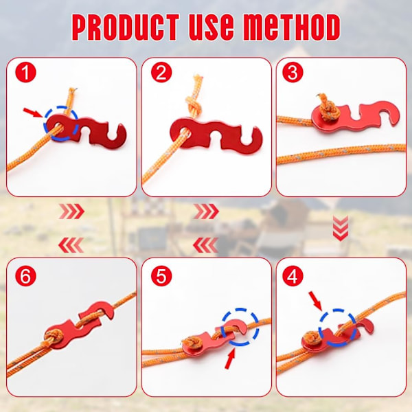 Repjusterare, 16 st aluminiumrepspännare, tältvindrepspänne, repspännare för camping vandring backpacking picknick utomhus tälttillbehör 16 stycken - röd öppning