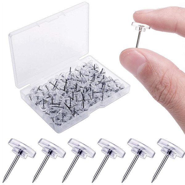 100 kpl läpinäkyviä nuppineuloja, 16 mm litteä nuppineula Wall Push Pins Co