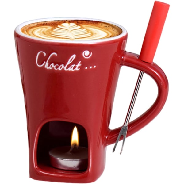 Choklad Fondue Set, Keramisk Smältkruka med TeLjus, Multifunktionell 11x8,8x12cm Red