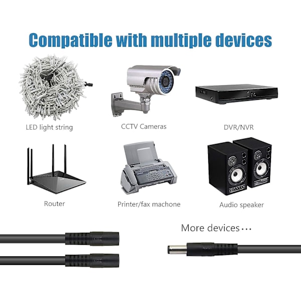 5,5/2,1 mm 12 V DC-strømkabelsplitter 1 han til 2 hun-stik CCTV DC-splitter 1 han til 2 hun-splitterkabel (0,3 m)