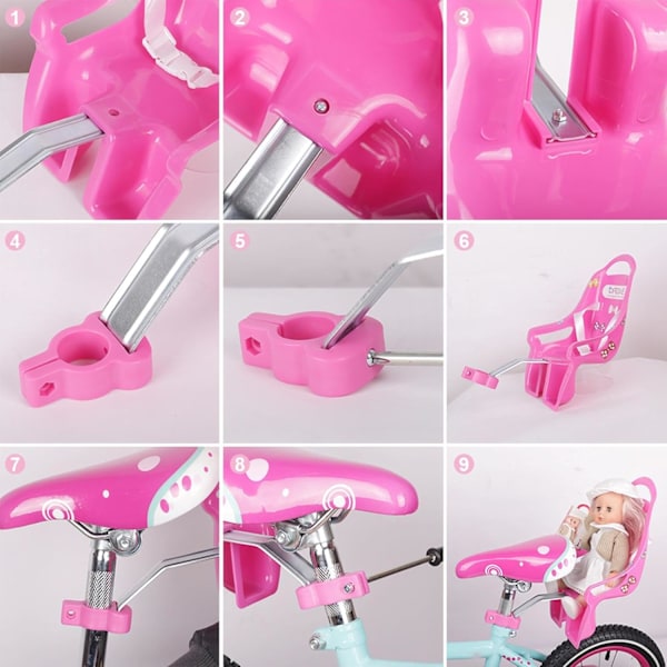 Dockvagnsstol för docka, barncykeldockstol med DIY-dekaler för dekoration PINK