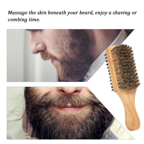 Skäggborste för män med två huvuden ansiktshårborste rakkam för män massivt trä skäggborstehandtag i alla storlekar