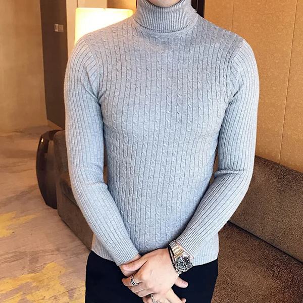 2023 Koreanska Slim Solid Färg Turtleneck Tröja Män Vinter Lång Ärm Varm Sticka Classic Solid Casual Bottomie Skjorta Creamy-white Asiatisk Storlek 5XL