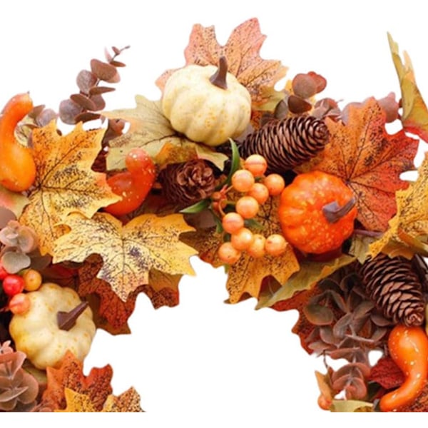 40 cm Höstkrans med Konstgjorda Lönnlöv, Pumpakrans för Thanksgiving a