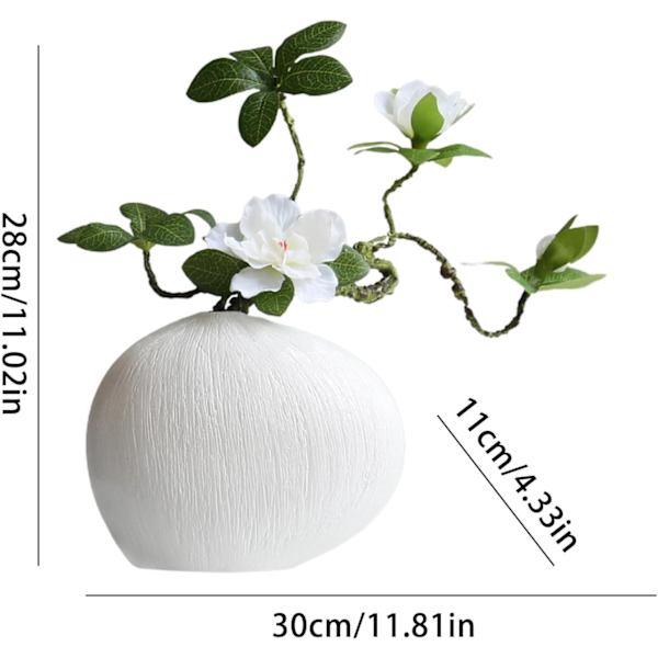 Keramisk blomkruka – geometrisk formarrangemang, vit dekorativ kruka för mantel, bokhylla Vit vas + vit fenix och azalea