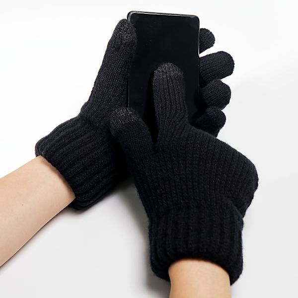 1 par vinterfløyel fortykkede berøringsskjerm hansker, casual fashion strikkede varme hansker for kaldt vær, egnet tykk svart one size fits all