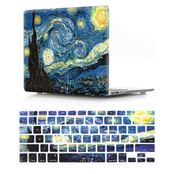 CQBB 11" case med mönstrad inbunden och klaviaturklistermärke Kompatibel med MacBook Air endast 11"-Van Gogh stjärnhimmel