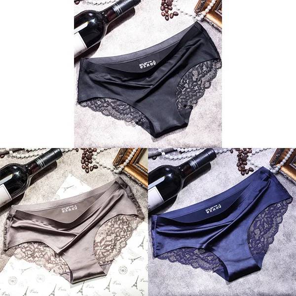 3st/lot Damtrosor Set Spets Seamless Underkläder Kvinnliga Silkestrosor Kalsonger Dam Trosa Culotte Femme Kvinna Underkläder XX svart kaffe blå L