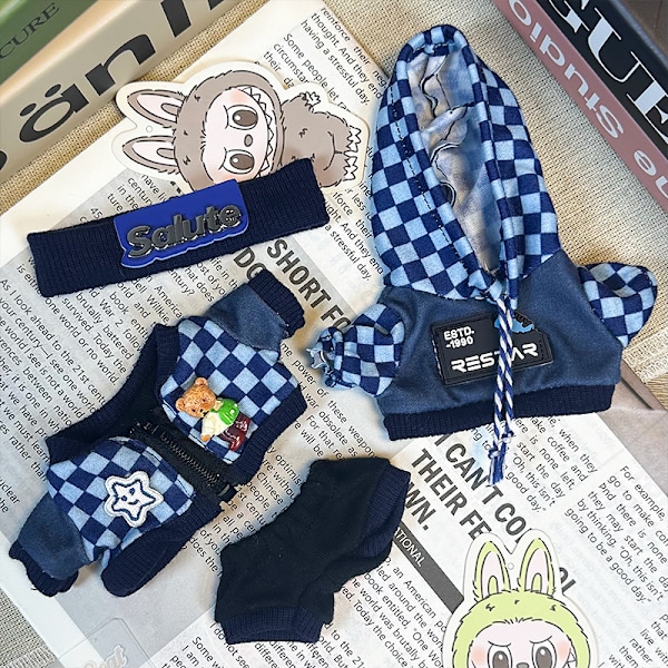 1 set LABUBU kläder, Mörkblå Hipster (pannband + jacka + sweatshirt + sweatpants)^^ou 13