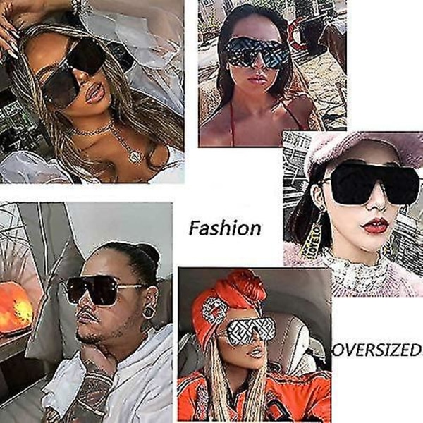 Överdimensionerade solglasögon för kvinnor Trendiga One Piece Flat Top Kantlösa solglasögon Siamese Big Large Shades