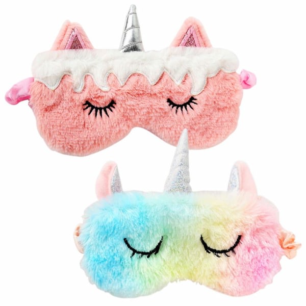 2 ST Ögonmask för sovande barn, Sovmask för Unicorn Kids Söta 3D-ögonmasker för djur Plysch sömnmask för tjejer