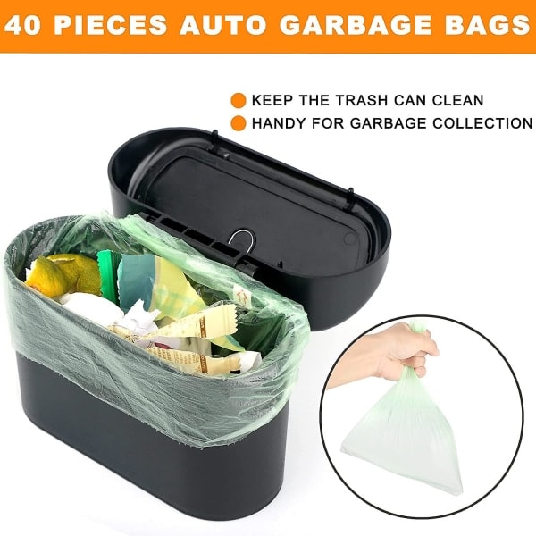 Bilsoptunna, minibiltillbehör med lock och 40 st soppåse, söt organizer, liten papperskorg för förvaring och organisation (6.3x3.3x5.5i