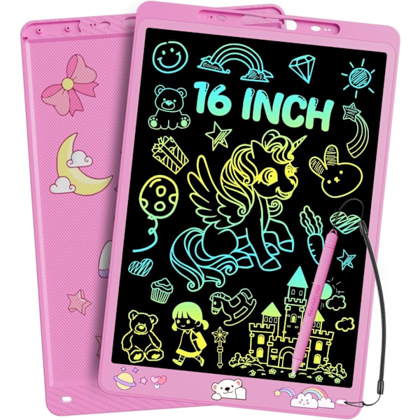16 Tuuman LCD-Kirjoituslevy, Kirkas Värillinen Lukolla ja Kumi, Silmille Ystävällinen, Vaaleanpunainen Rosa