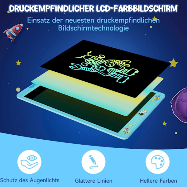 16 Tums LCD Skrivtavla, Färgglad med Lås & Suddgummi, Skonsam för Ögonen, Blå Blue