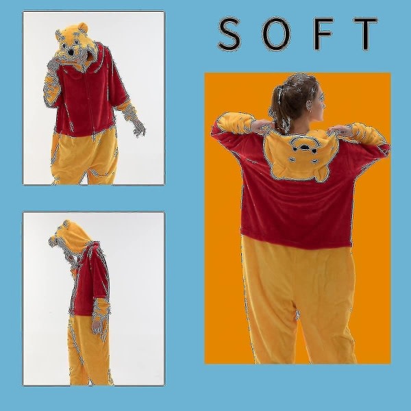 Snug Fit Unisex Vuxen Onesie Pyjamas Animal One Piece Halloween Kostym Sovkläder-r Winnie the pooh 3-4t SQBB