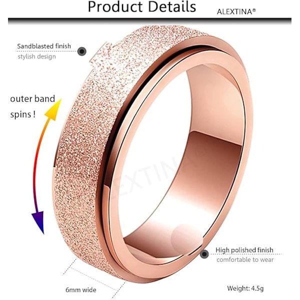 6MM Fashion Rostfritt Stål Spinner Ring Sandblästring