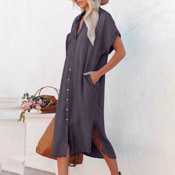 Ditsy Tie Front Button Up Boho Midi T-shirt Klänningar (Grön L)