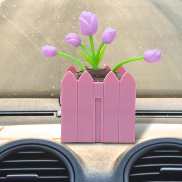 Solsikke-dashborddekorasjon, solcelledrevet blomst, bilinnredning, SUV/lastebiltilbehør, hjemmeinnredning Rosa