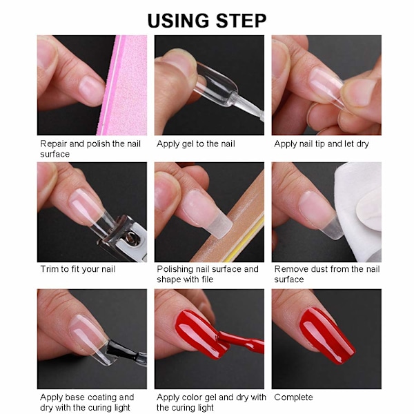 240 st Nail Display Tips, Transparent Akryltips för Nagelkonstövning Clear Round