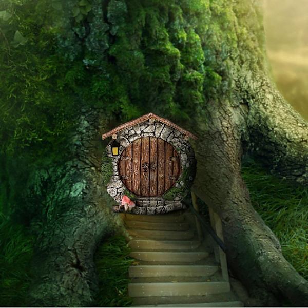 Miniature Fe-Havegårdsdør - Udendørs Elf Hus til Træer, Have & Have Dekoration (Én Størrelse, D) D One size