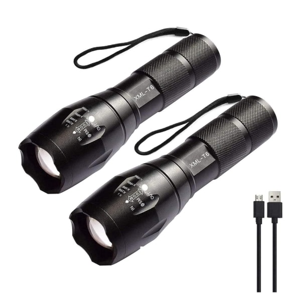 2-pack power LED-ficklampa med 2 uppladdningsbara B
