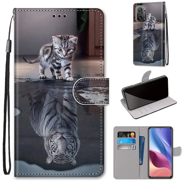 SQBB Case för Xiaomi Poco F3 Cover Magnetiska kortplatser Creative Cat Tiger Pattern Case Coque