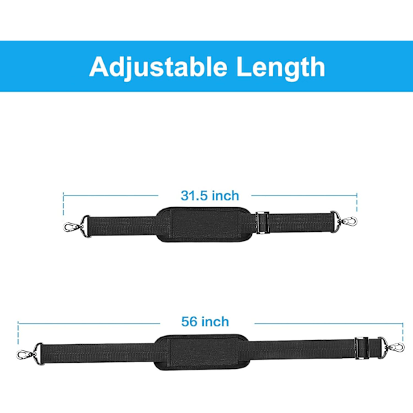 Skulderrem, Justerbar Tyk Blød Universal Erstatning Anti-Skrid Sikker Pasform Polstret med Metal Svingkroge til Laptop Skuldertaske