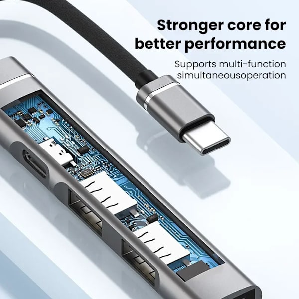 OTG S6 multi-splitteradapter för PC, 4-i-1 typ C HUB, USB 2.0, 4 portar, HUAWEI, Xiaomi, Macbook, iPad, 15W laddning Grå