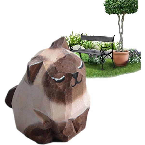 Træskåret kattestatue, miniature skulptur, havetilbehør og bilpynt Till