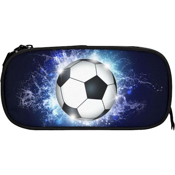 Blå sportpennal med fotbollsmotiv, rymlig och hållbar pennfodral med dragkedjor, fotbollspennfodral Soccer Blue Soccer Blue