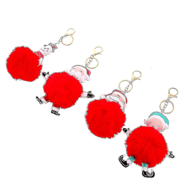 4 stk Pom Pom Nøkkelring Snømann Nøkkelringer Fluffy Nøkkelring