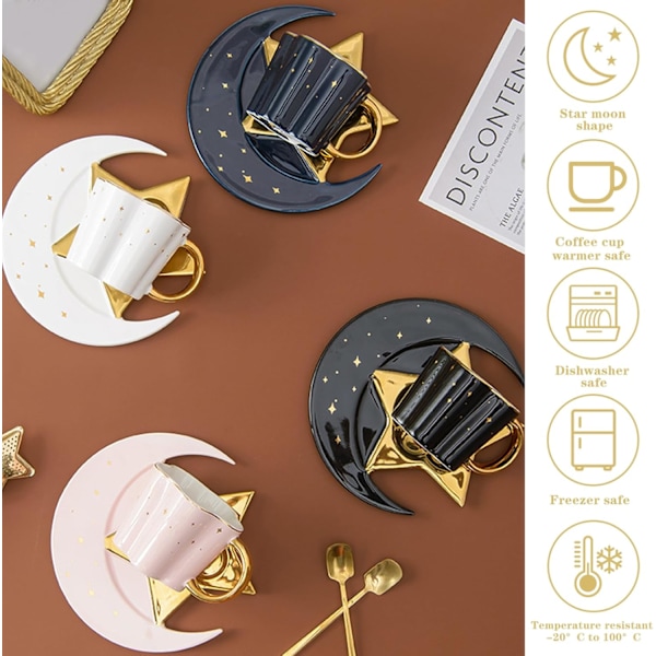 Keramisk Kaffekoppset med Månsko - Eftermiddagste Set för Ramadan Dekoration (Rosa) 2 pink