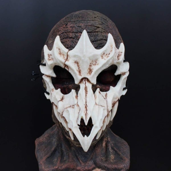 Nincee Japansk Halloweenmask, Tiger Cosplaymask - Halvansiktsmask i harts, vit dödskalle, skrämmande mask, drake