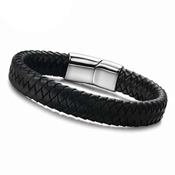 Komfortabel PU-læder unisex armbånd sort 21CM