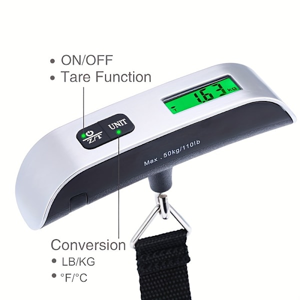 Kannettava vaaka, digitaalinen LCD-näyttö 110lb/50kg Elektroninen matkalaukku riippuva matkalaukku painaa Hook Style