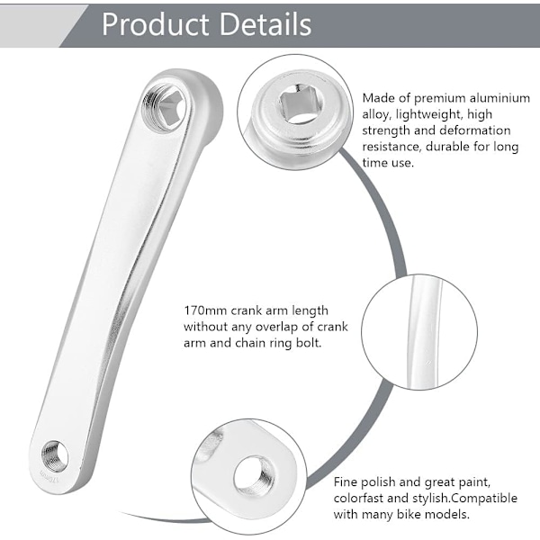 Cykelvev, Universal 170mm Aluminiumlegering Vänster Enkel kedja Vev Cykelbyte vev (Rhombiskt hål-Silver)