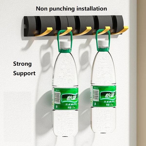 Usynlig vægmonteret krog, selvklæbende krog, vægbeklædning, ikke-stansende skjult krog, frakke, kåbekrog til badeværelse, 1 stk., sort, guld, 3