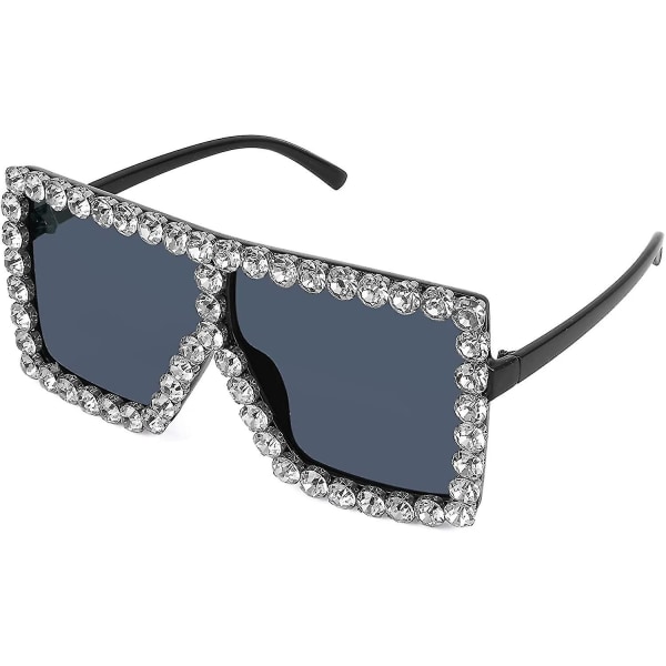 Ubiuo Oversized Sparkling Crystal Solglasögon Disco Diamond Flat Top Fashion Square Stora nyanser B2782