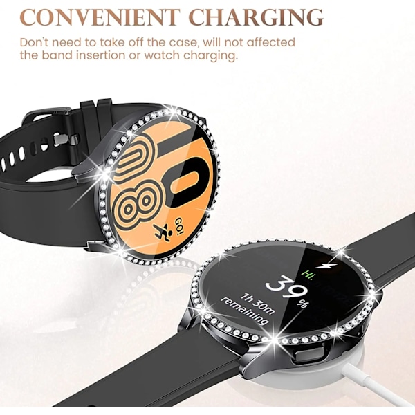 Glas+ etui til Samsung Galaxy Watch 6 40mm 44mm Tilbehør Bling PC-kofanger+skærmbeskytter Galaxy watch 6 Cover Case clear galaxy watch 6 44mm