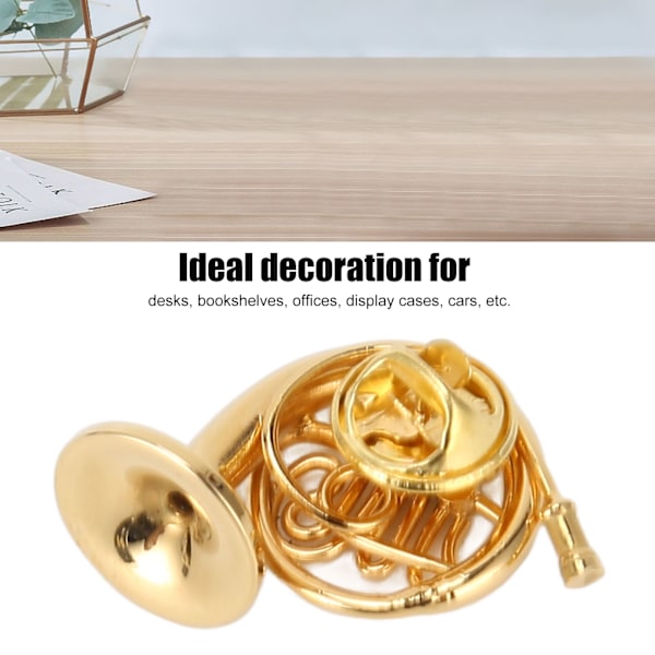Miniatyr Fransk Horn Guld Färg Utsökt Elegant Hållbar Metall Hög Simulering Mini Fransk Horn Modell för Bord Hylla