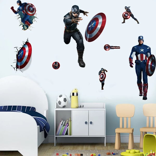 Spiderman Super Captain America Hulk Hjältar Väggdekaler För Barnrum Hem Sovrum Pvc Inredning Tecknad Film Väggkonst Dekaler 2